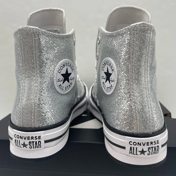 Converse CTAS EVA LIFT HI Chuck Taylor All Star High Top Sneakers Silver Glitter - Picture 10 of 16